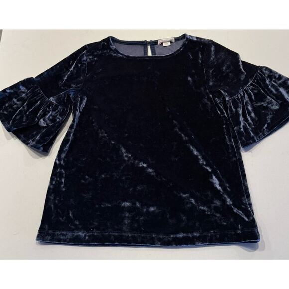Crewcuts Everyday Girls Size 6 7 Blue Velvet Flutter Sleeve Top Holiday Party - Picture 1 of 5